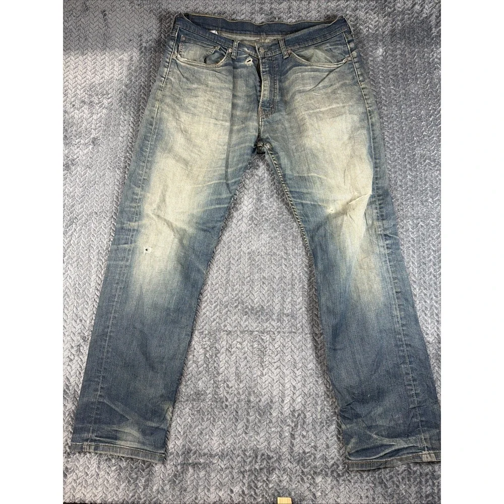 Levis 504 Jeans Adult 34x32 Blue Red Tab Denim Medium Wash Straight Distressed‎